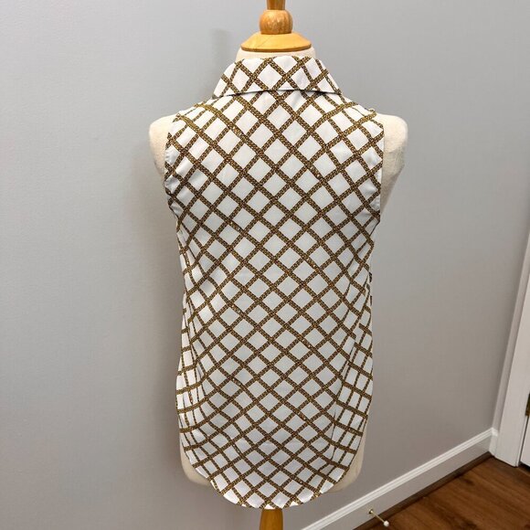 Michael Kors Chain Print Preppy Sleeveless Button Down Blouse Sz XS - Picture 10 of 11